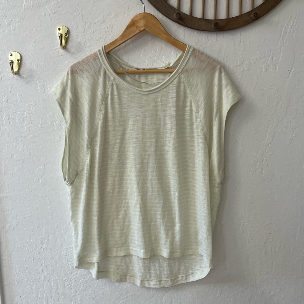 We the Free Free People Halo Cap Sleeve T-Shirt Stripe Neon Lime Combo - Picture 5 of 15